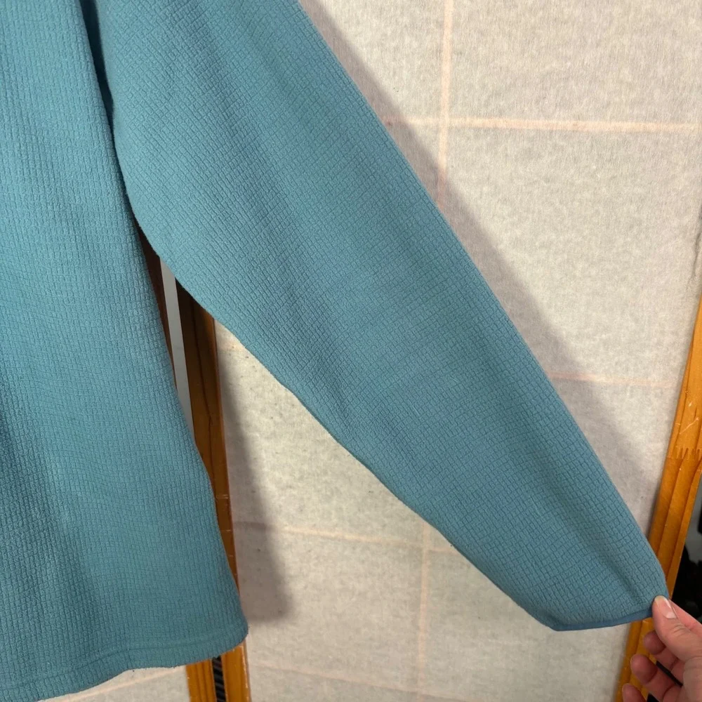 The North Face Pullover‎ Medium Teal Blue Waffle Knit Grid Fleece 1/4 Zip Mens